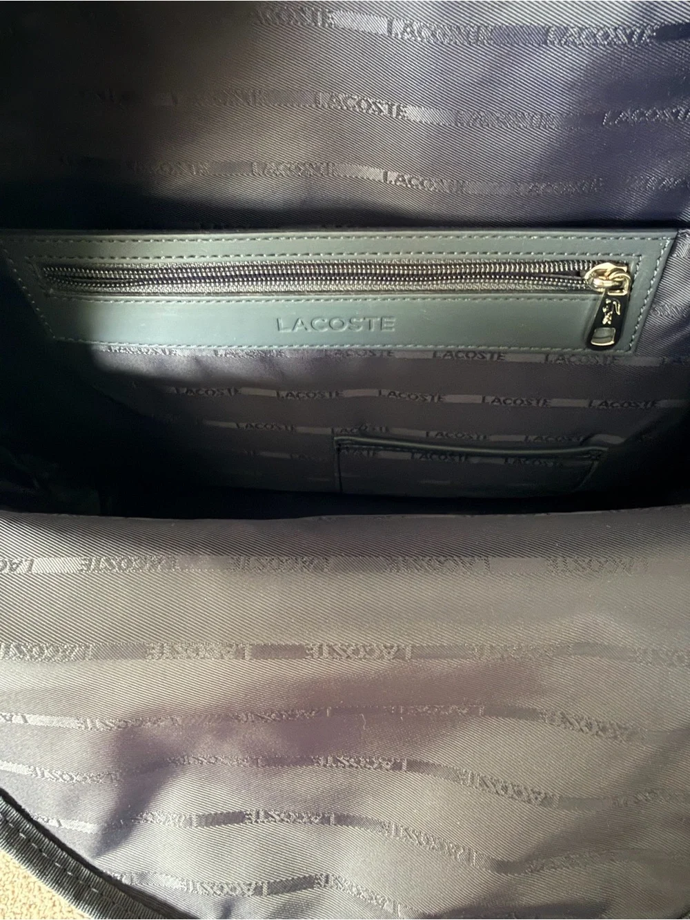 Lacoste Black Smooth Leather Backpack with Embossed Logo